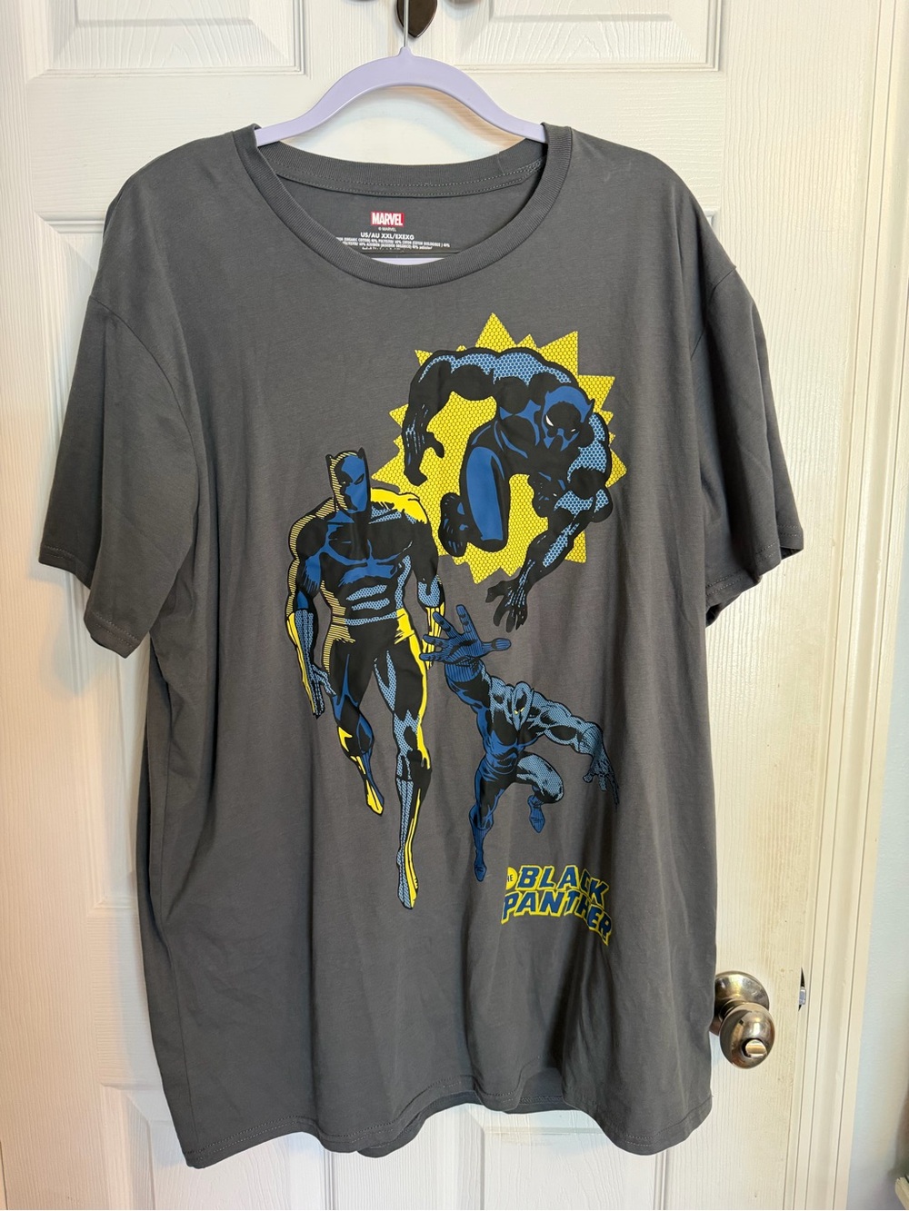 Marvel Black Panther Graphic Tee - Charcoal Gray with Blue and Yellow Accents